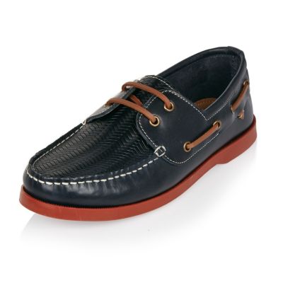 Navy leather boat shoes